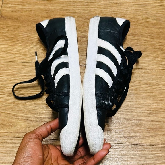 Adidas black and white leather lace up sneakers. - Picture 4 of 14